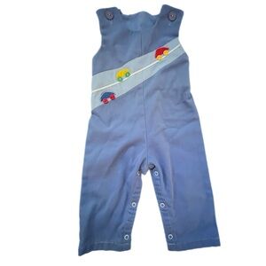 Vintage By Thomas Blue Kids Overalls with Car Design - 18m